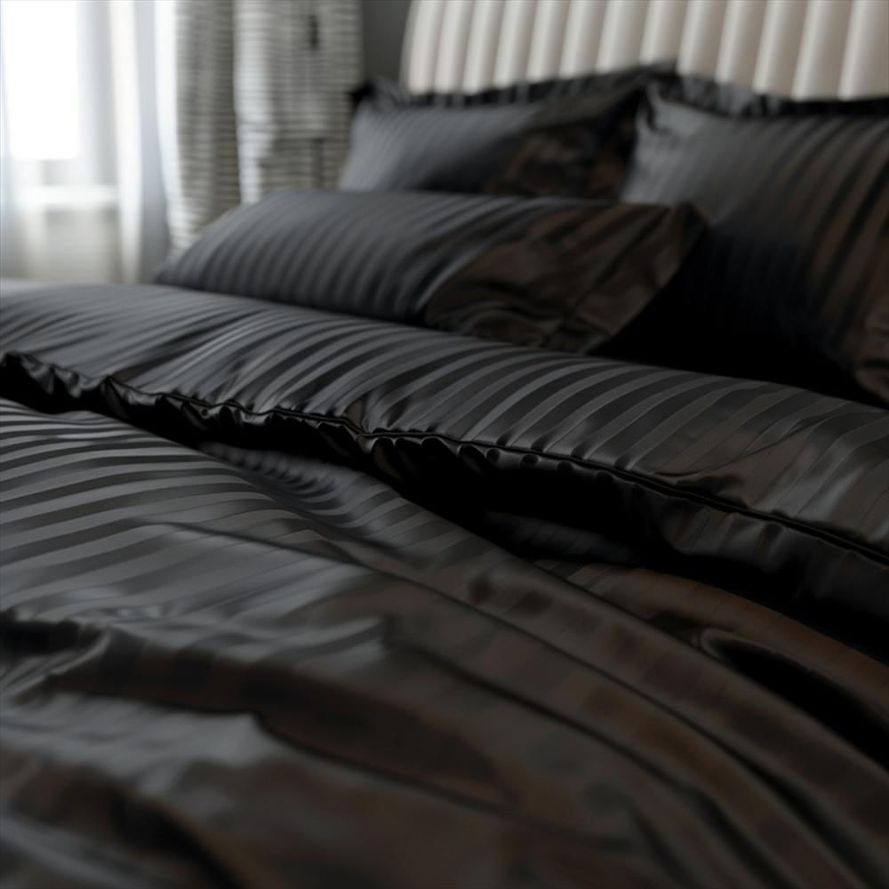 Fundas Duvet A Rayas + 2 Fundas De Almohada Queen Negro img #1