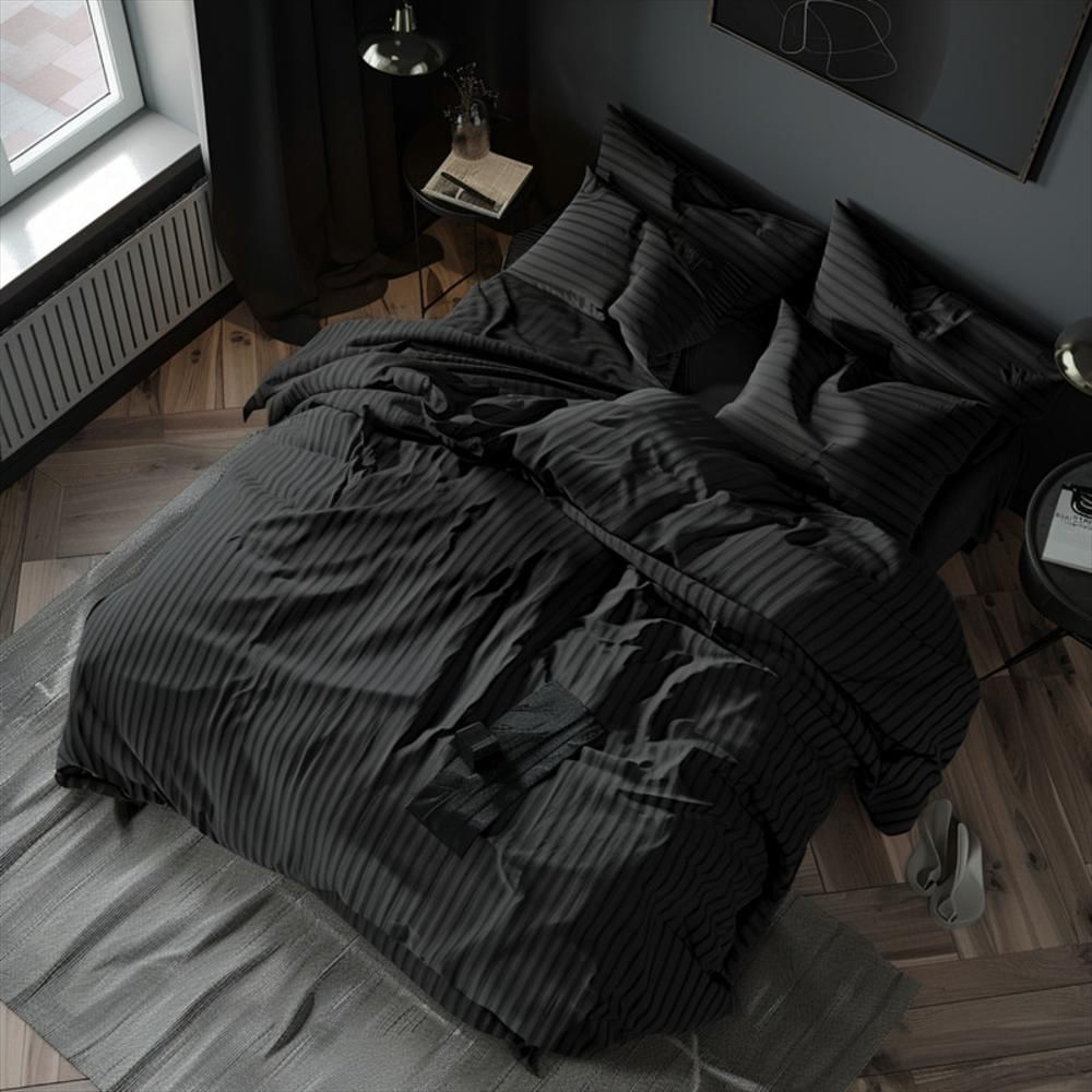 Fundas Duvet A Rayas + 2 Fundas De Almohada Queen Negro img #3
