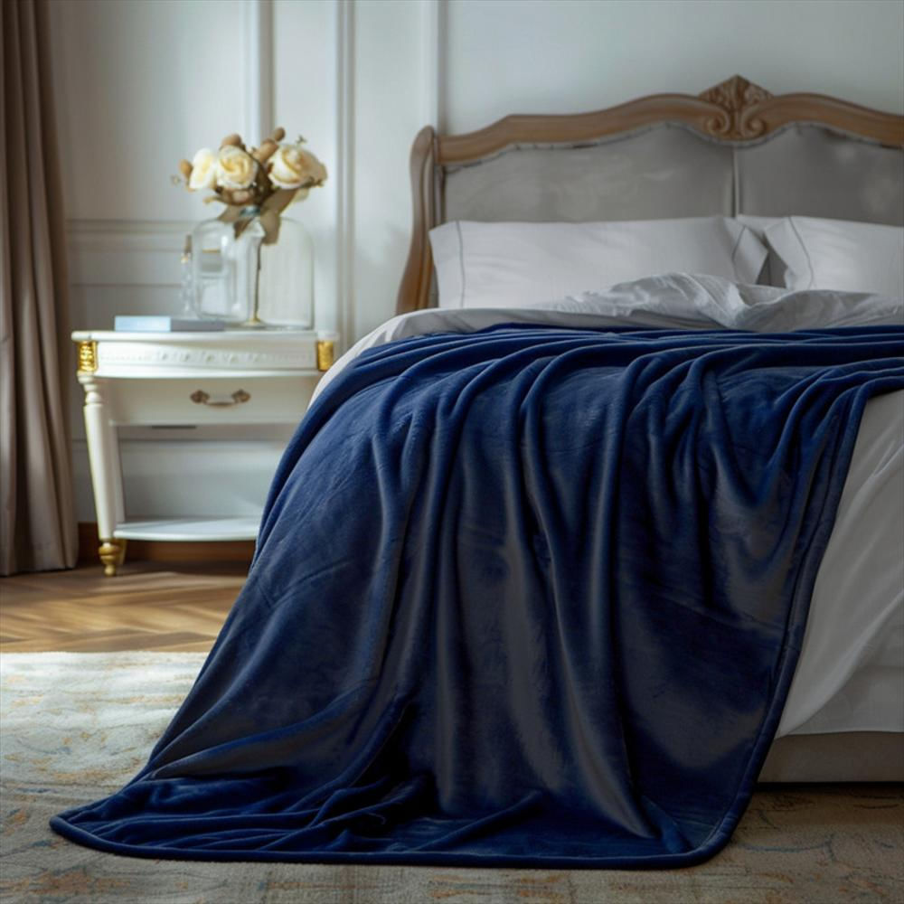 Cobija Piel De Conejo Cama Queen Color Azul Oscuro img #5