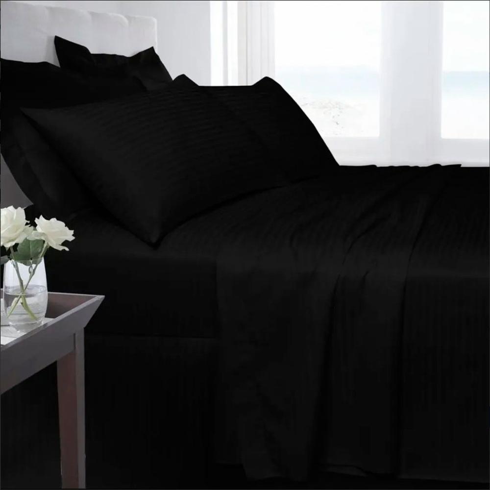 Juego Sabanas Cama Doble Negro Unicolor De Lujo img #4