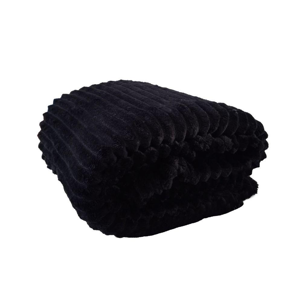 Cobija Manta Frazada Térmica Tipo Acanalada Unicolor Negro img #2