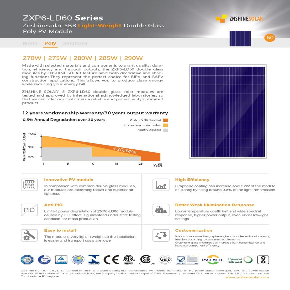 Panel Solar Policristalino 280W 24V Doble Vidrio img #2