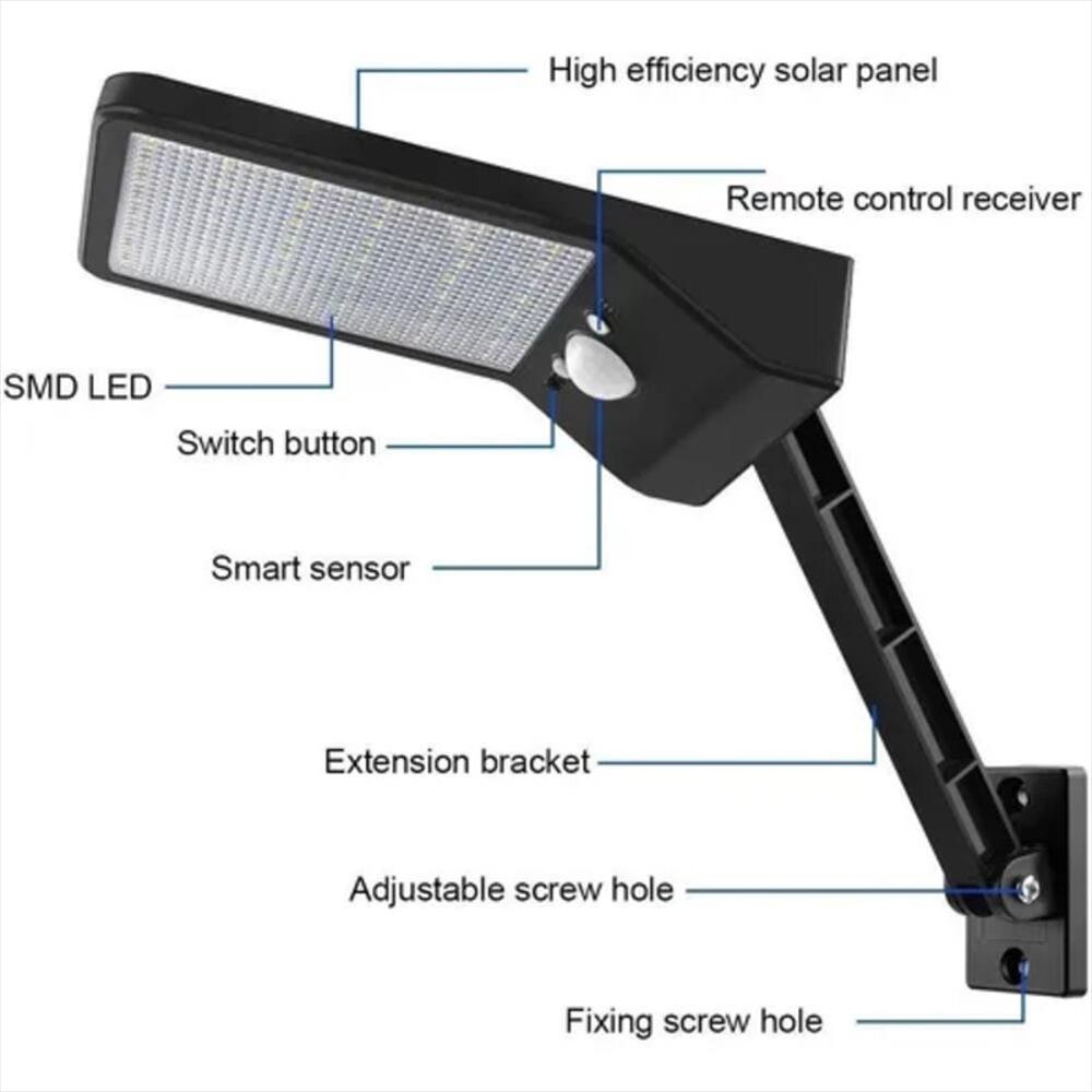 Lampara Solar Callejera 56 Leds + Control Remoto Sensor Movimiento Impermeable img #2