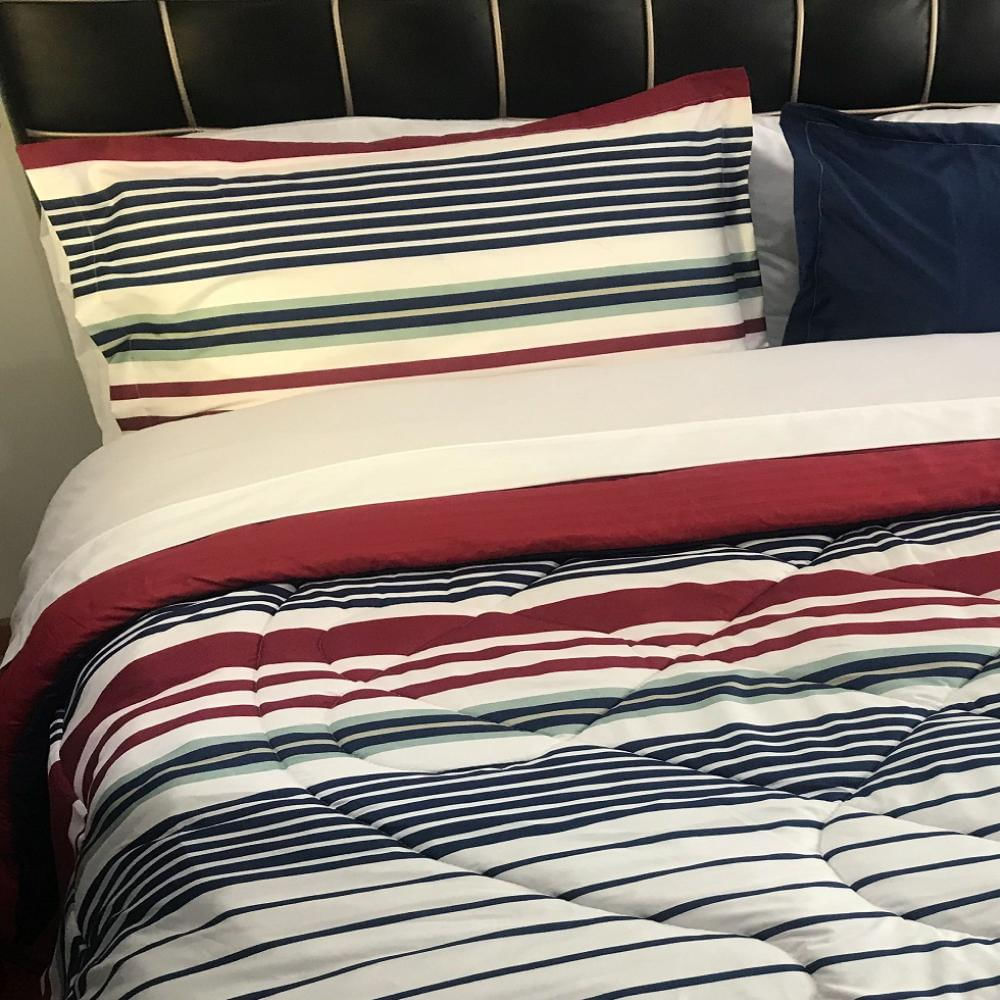 Plumón Doble Estampado Rayas Azules + Fundas img #2