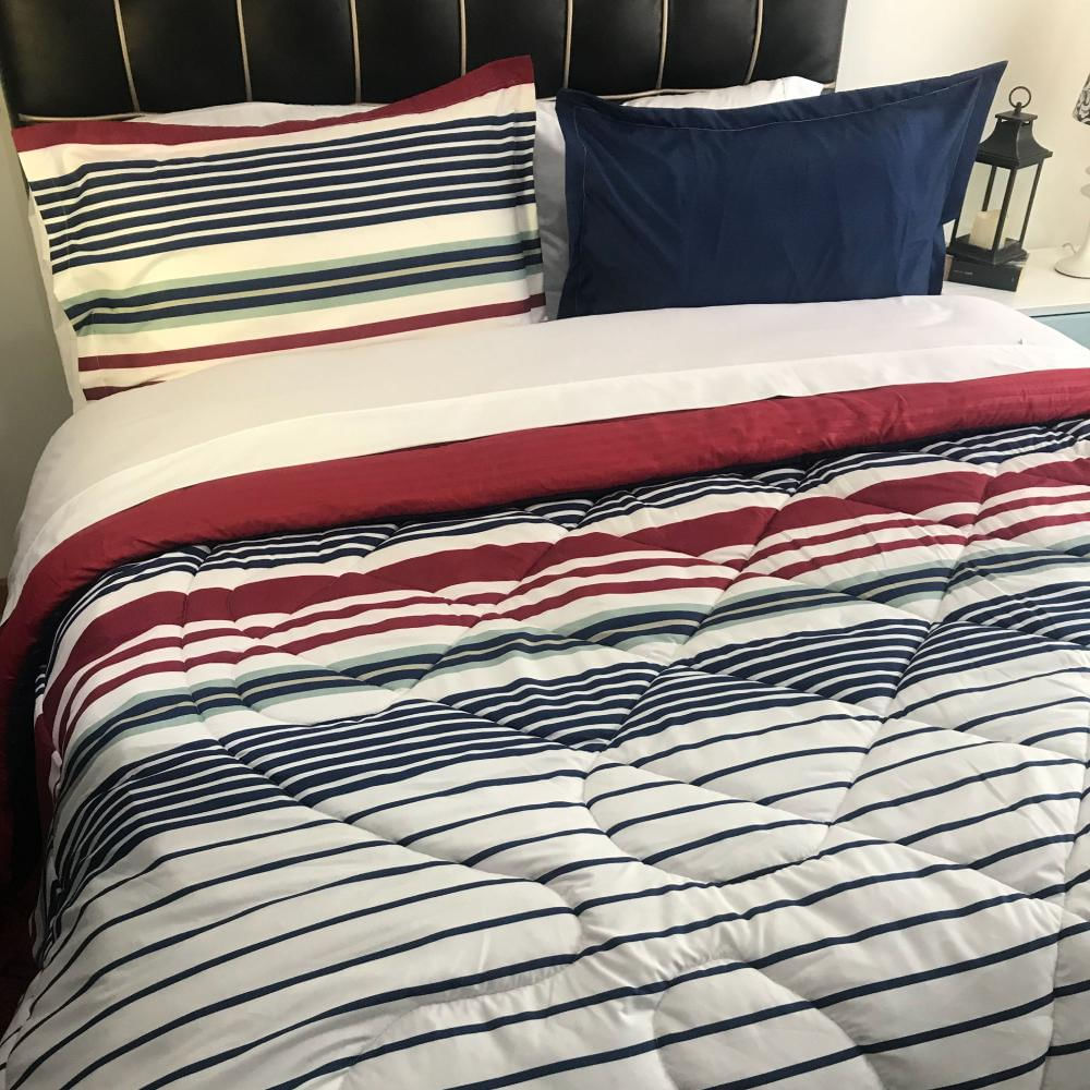 Plumón Doble Estampado Rayas Azules + Fundas img #3