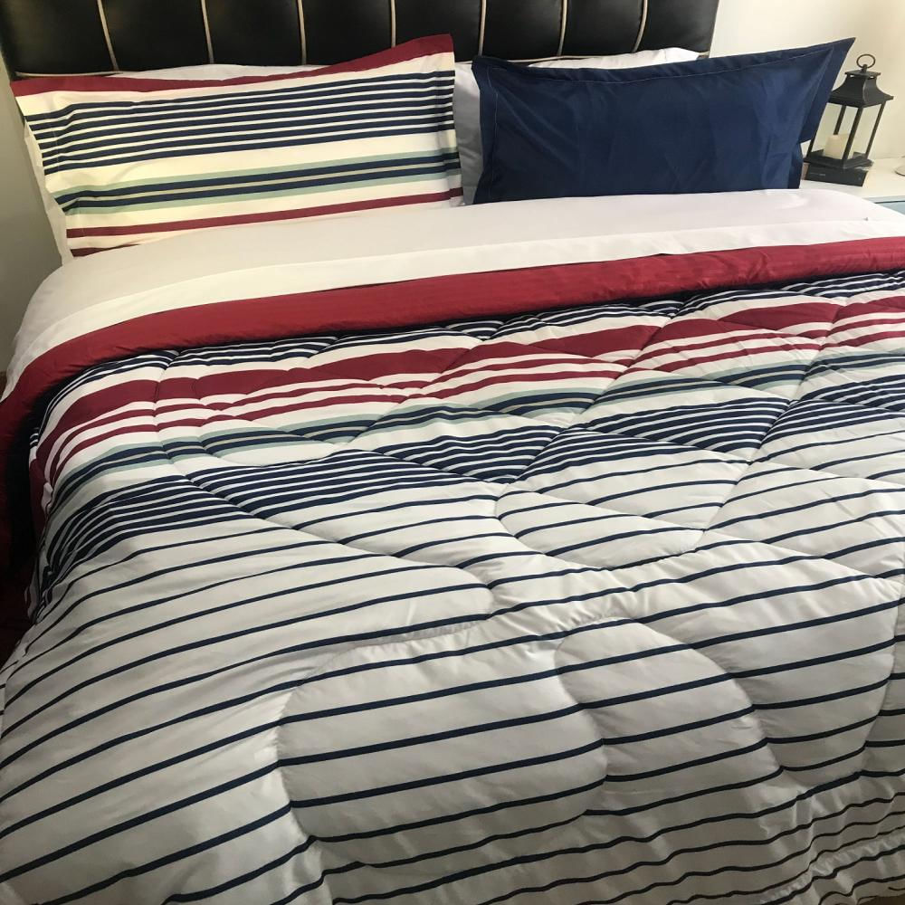 Plumón Doble Estampado Rayas Azules + Fundas img #1