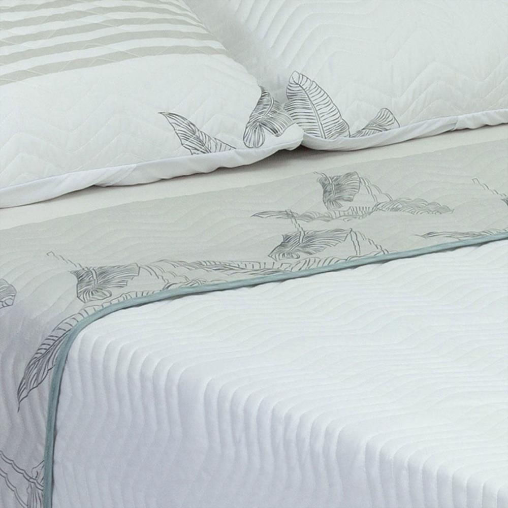 Cubrelecho Español Microfibra King 200 Cm Blanco Con Hojas Grises img #1