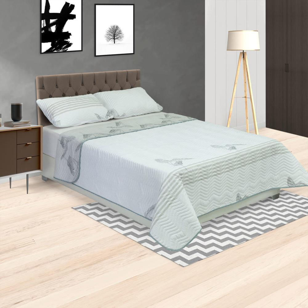 Cubrelecho Español Microfibra King 200 Cm Blanco Con Hojas Grises img #3