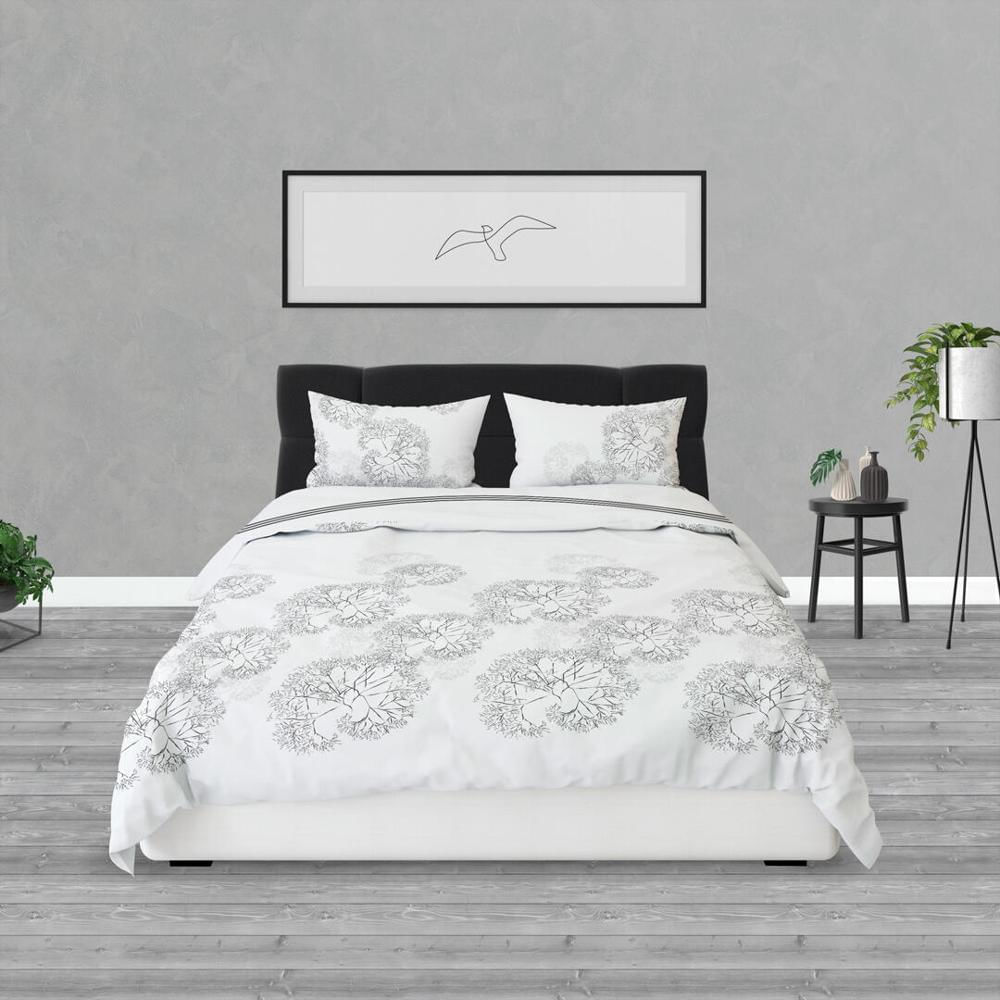 Cubrelecho Súper Acolchado Microfibra Doble 140 Cm Blanco Con Ramas De Árbol Negro img #1