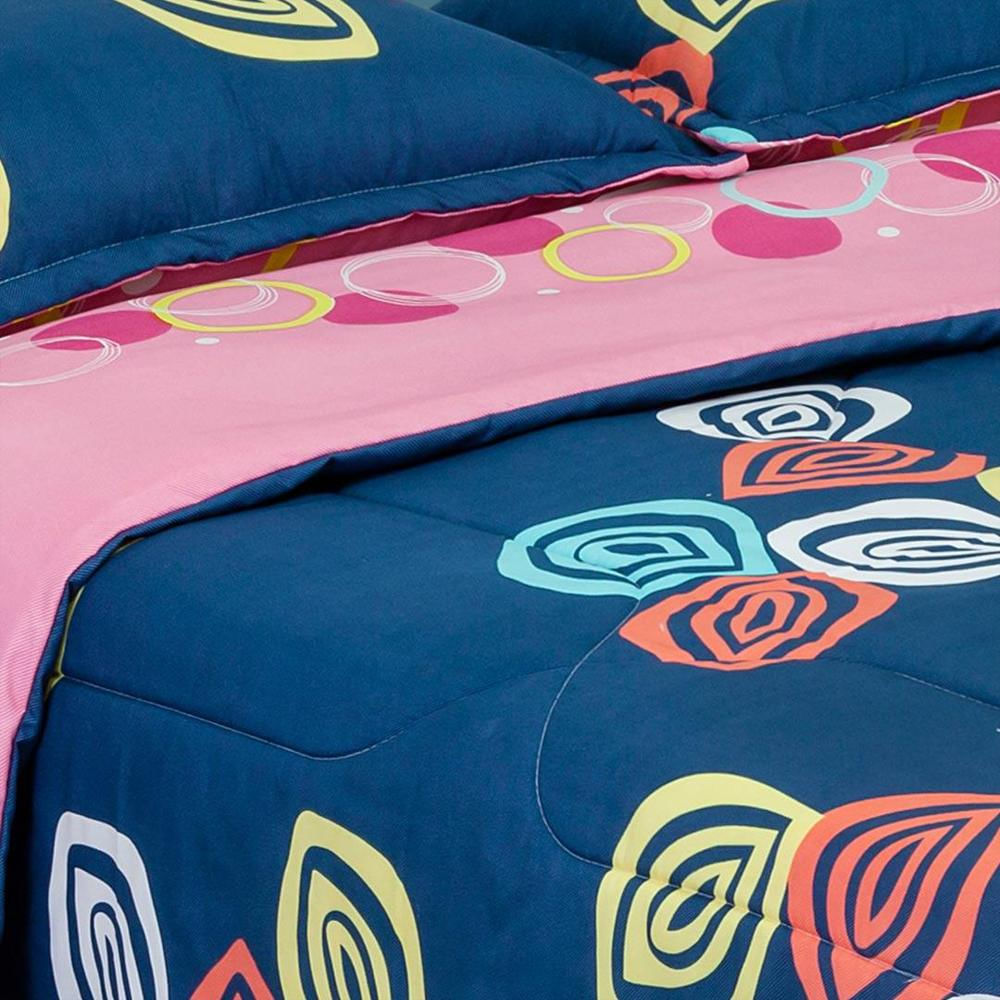 Cubrelecho Super Acolchado Cama Doble Doble Faz Figuras De Colores Fondo Azul, Círculos Amarillos Y Blancos Fondo Rosado img #2