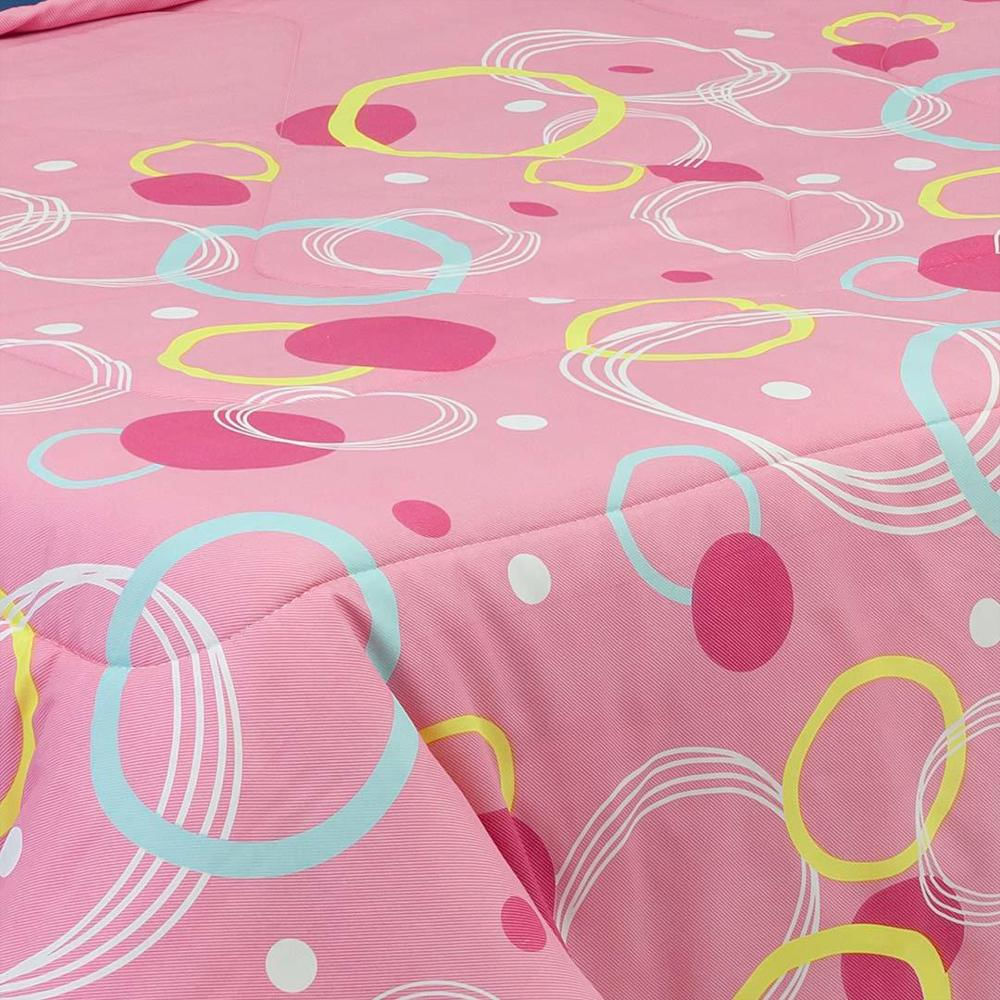 Cubrelecho Super Acolchado Cama Doble Doble Faz Figuras De Colores Fondo Azul, Círculos Amarillos Y Blancos Fondo Rosado img #3