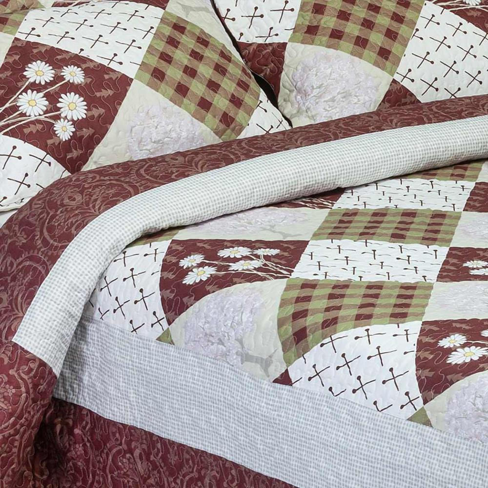 Cubrelecho Español Microfibra Doble 140 Cm Rojo Con Patchwork img #1