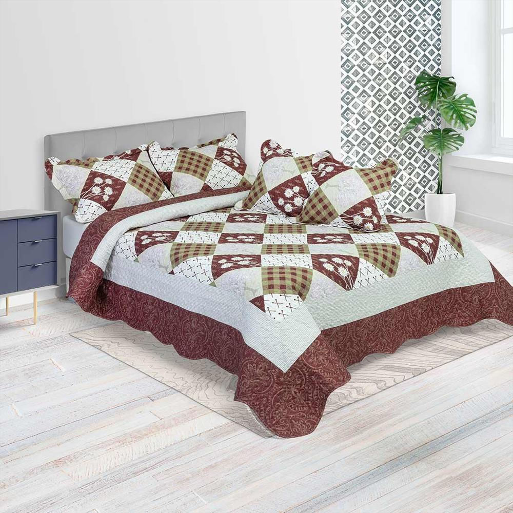 Cubrelecho Español Microfibra Doble 140 Cm Rojo Con Patchwork img #2