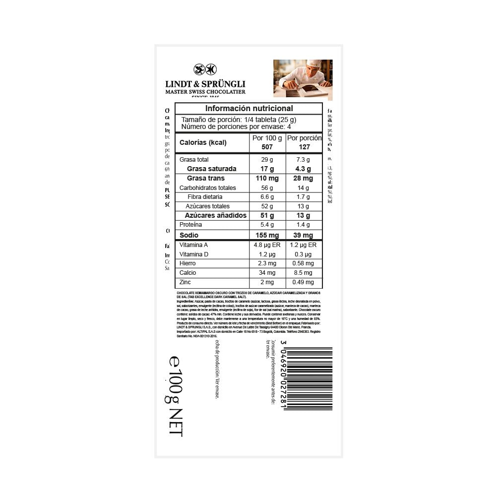 Chocolate LINDT CARAMEL SALT (100  gr) img #2