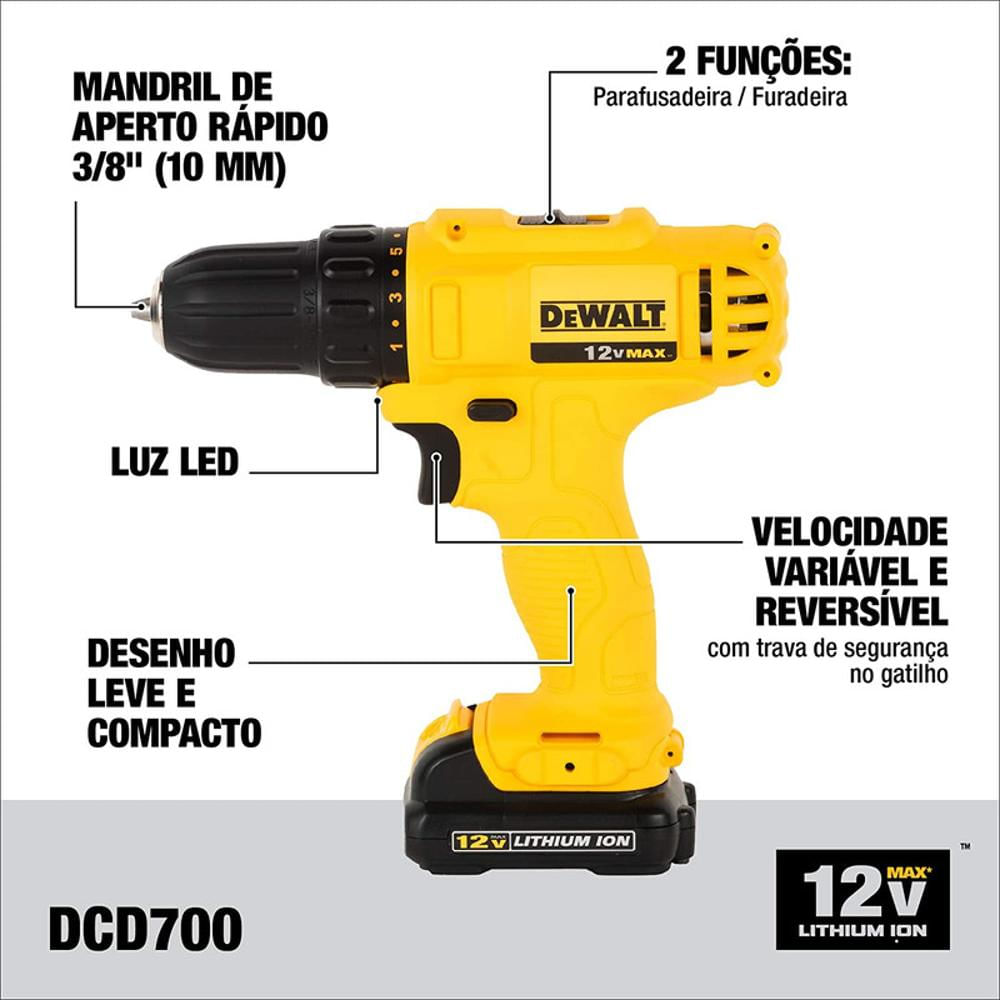 Taladro Atornillador Dewalt Inalambrico 3/8 Dcd700lc1 img #2