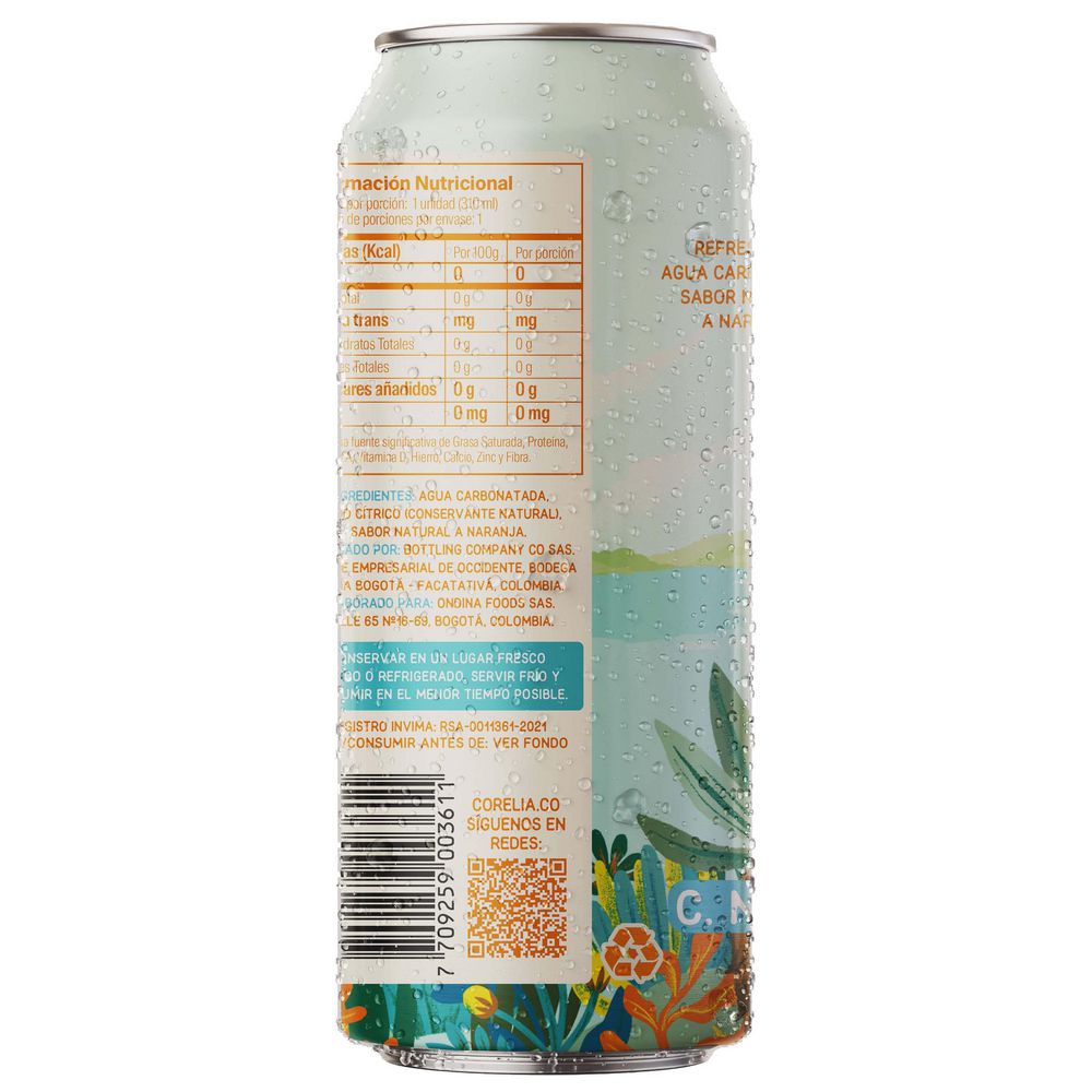 Agua con gas CORELIA PREMIUM SPARKLINGJUICE sabor a naranja lata (310  ml) img #2
