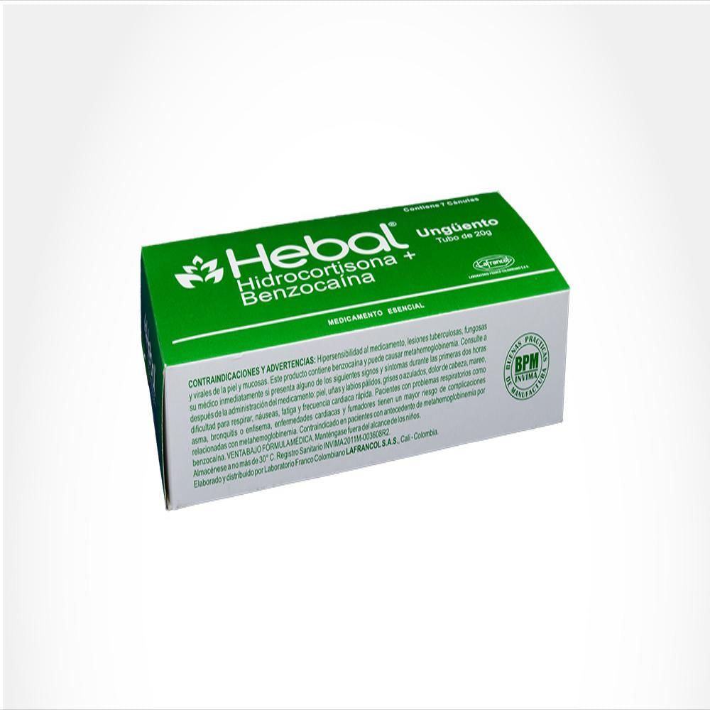 Hebal Benzocaina 2G/100G/Hidrocortisona 1G/100G Ung Rectal Caj 1 Tub 20 G img #3