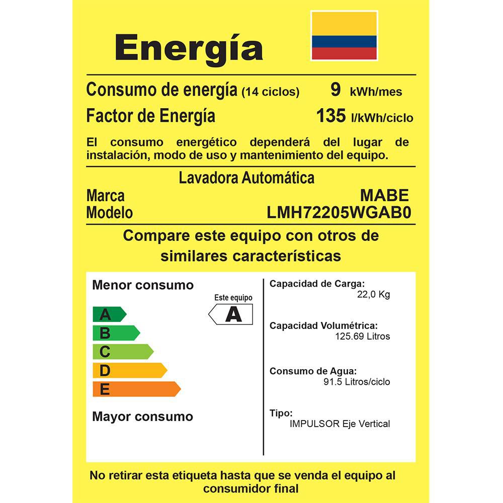 Lavadora MABE Carga Superior 22 kg (48lb) LMH72205WG img #5