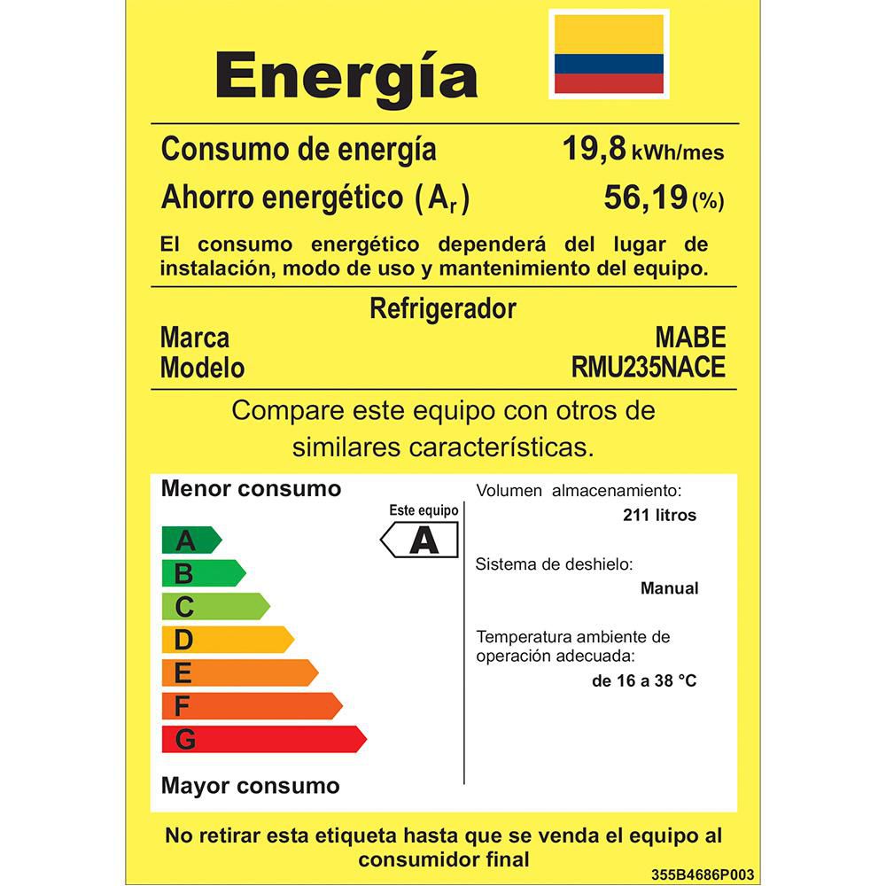 Nevera MABE Frost Congelador Superior 235 litros  RMU235NACE img #2
