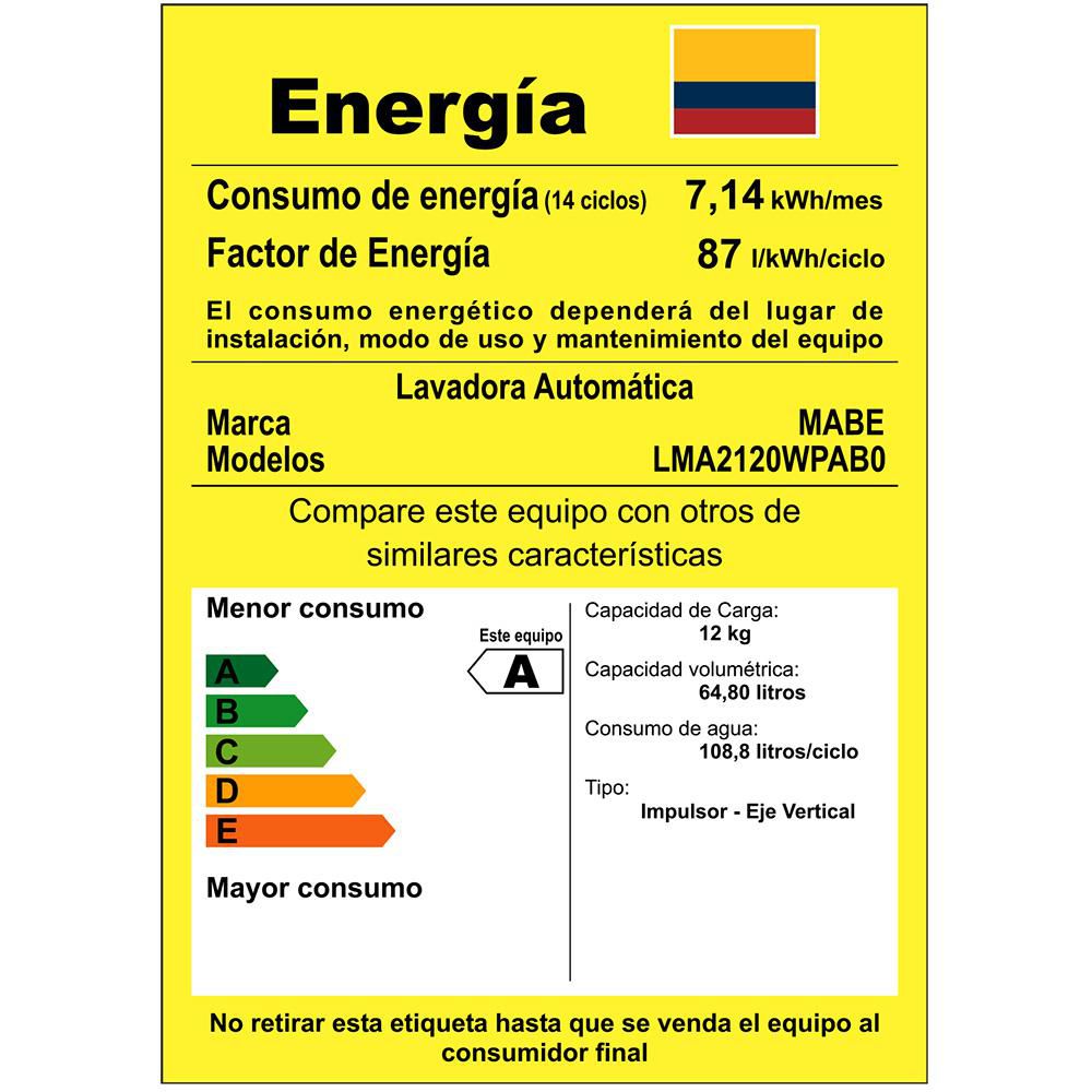 Lavadora MABE Carga Superior 12 kg (26 lb) LMA2120WPA img #5