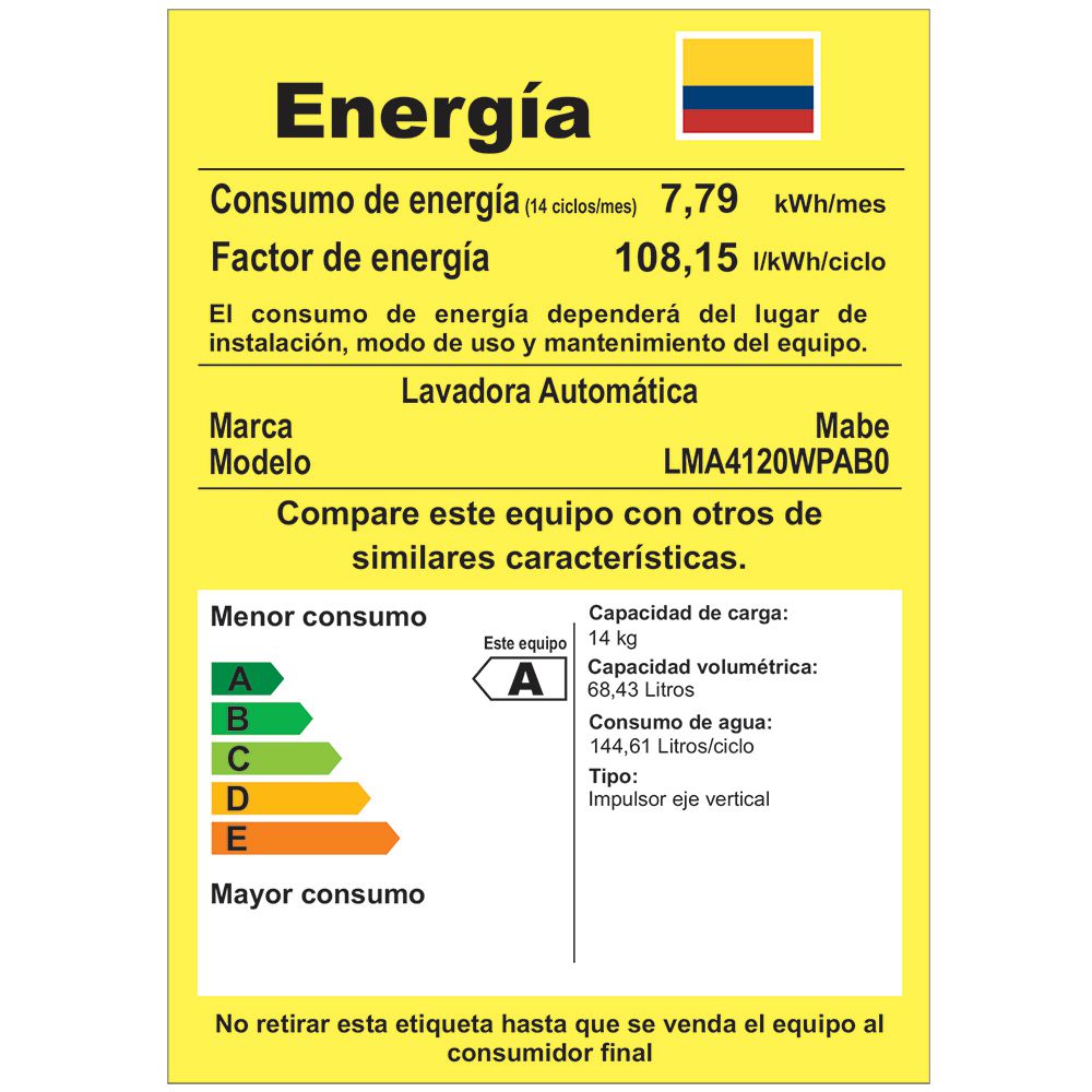 Lavadora MABE Carga Superior 14 kg (31 lb) LMA4120WPA img #6