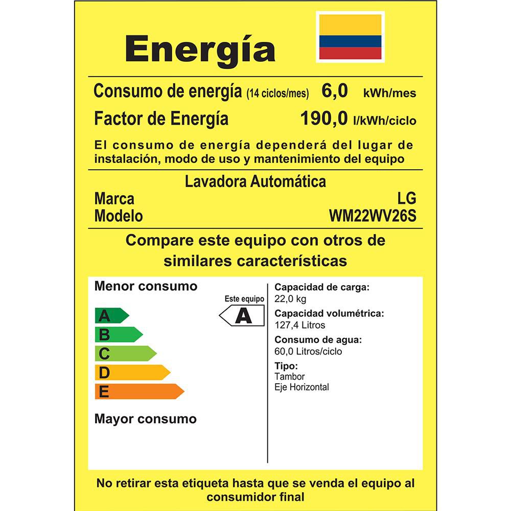 Lavadora LG Carga Frontal 22 kg (48lb) WM22WV26S. img #6