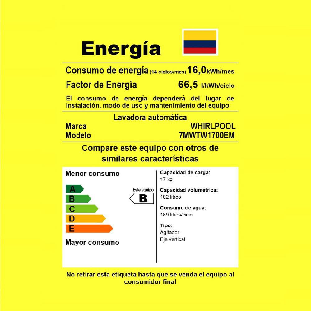Lavadora WHIRLPOOL Carga Superior 17 kg (37 lb) 7MWTW1700E img #6