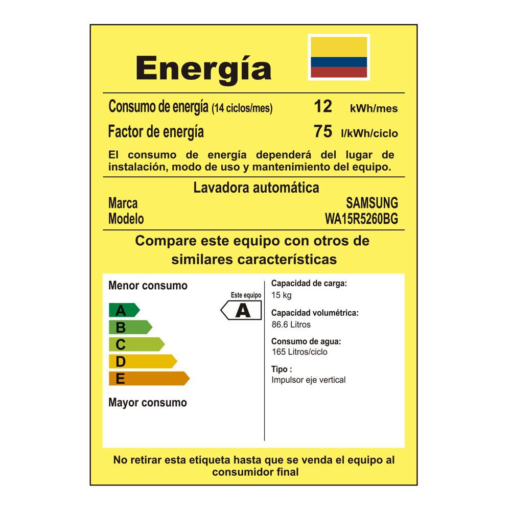 Lavadora SAMSUNG Carga Superior 15 kg (33 lb) WA15R5260B img #6