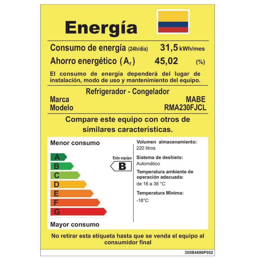 Nevera MABE No Frost  230 Litros  RMA230FJC img #6