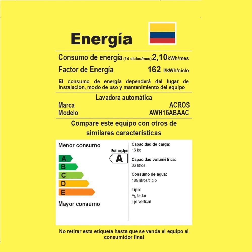 Lavadora ACROS Carga Superior 16 kg (35 lb) AWH16ABAAC img #6