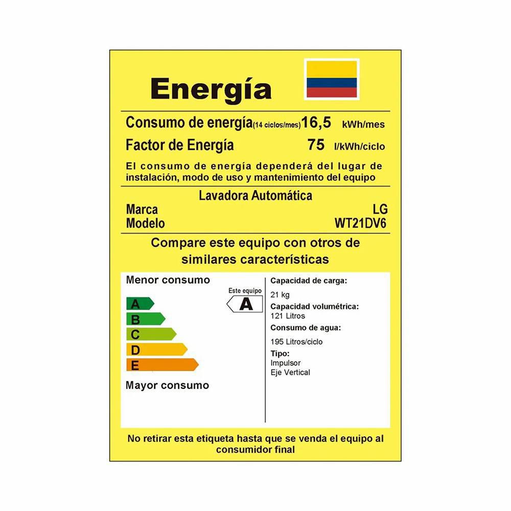 Lavadora LG Carga Superior 21 kg (46 lb) WT21DV6.AS img #8