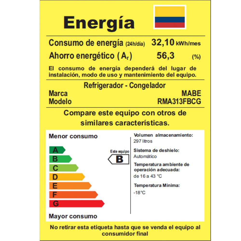 Nevera MABE  Congelador Superior 297 Litros Netos RMA313FBCG RMA313FBCG Grafito img #3