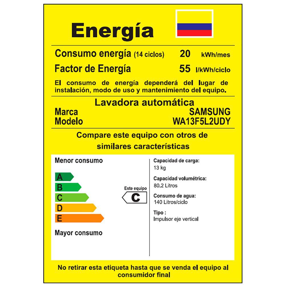 Lavadora SAMSUNG Carga Superior 13 kg (29 lb) WA13F5L2UD img #5