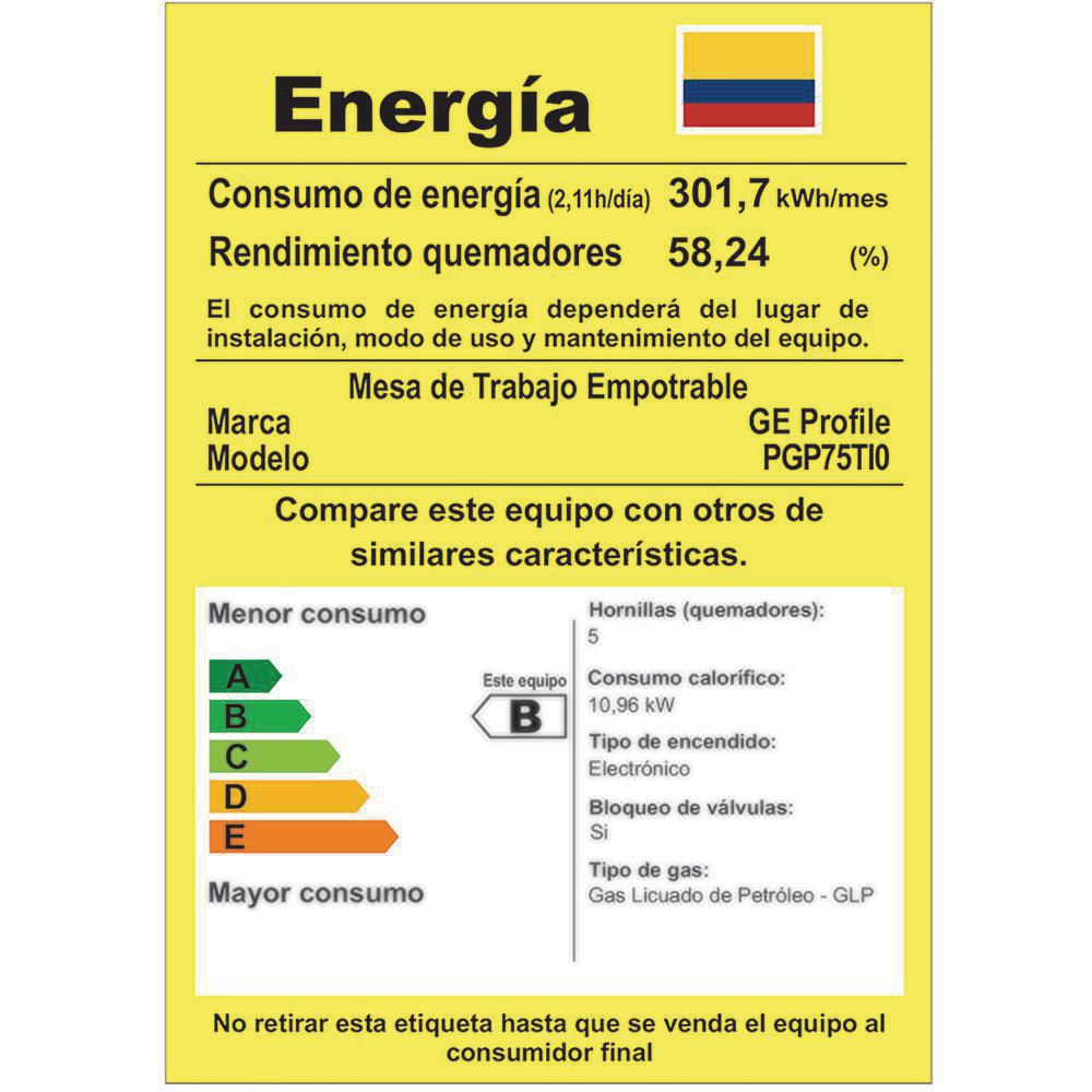 Cubierta Gas propano GE  5 puestos PGP75TI0 img #2