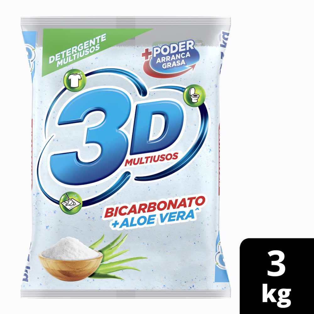 Detergente en polvo 3D multiusos bicarbonato + aloe vera (3000  gr) img #1