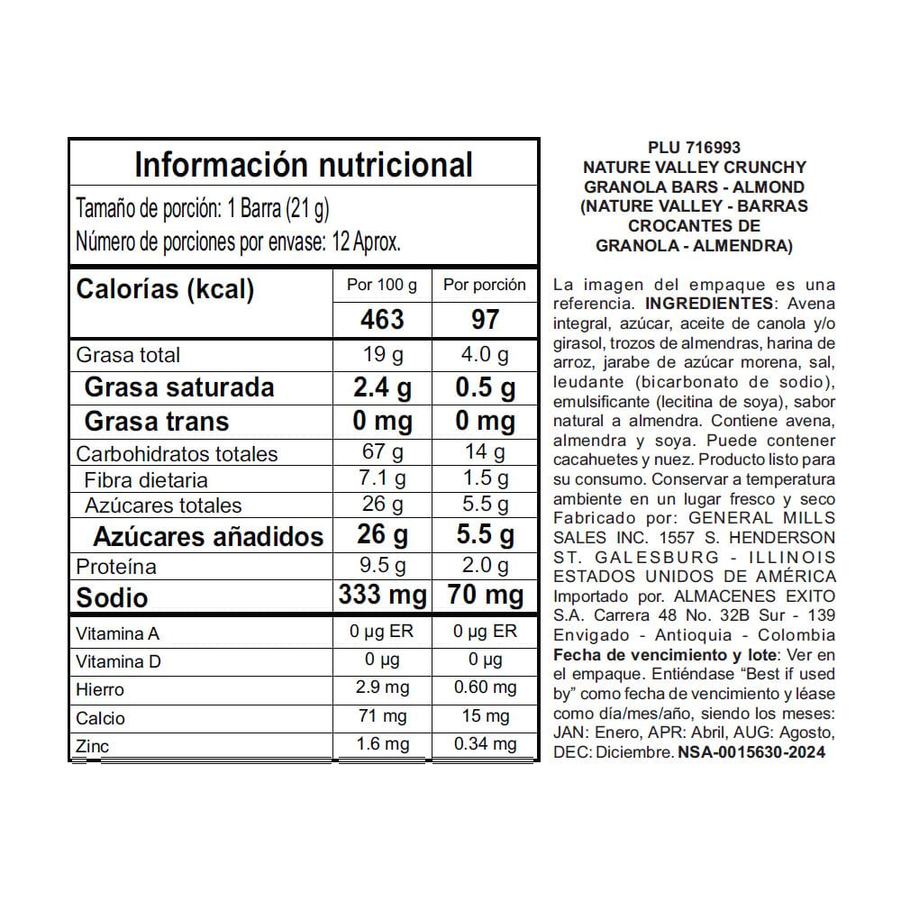 Granola NATURE VALLEY MARCA EXCLUSIVA barra almendra tostada (253  gr) img #2