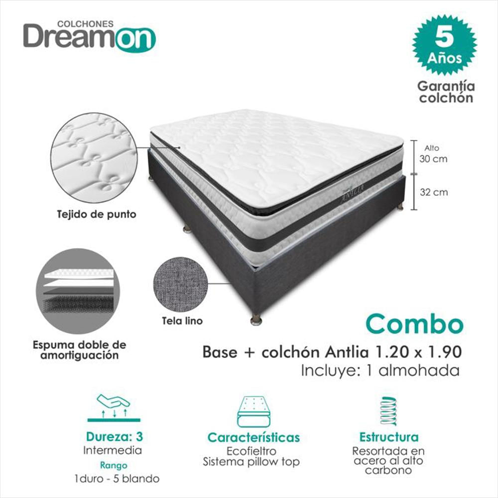 Combo Base Dreamer Plus + Colchón Dreamon Antlia 120 X 190 Cm + Almohada img #5