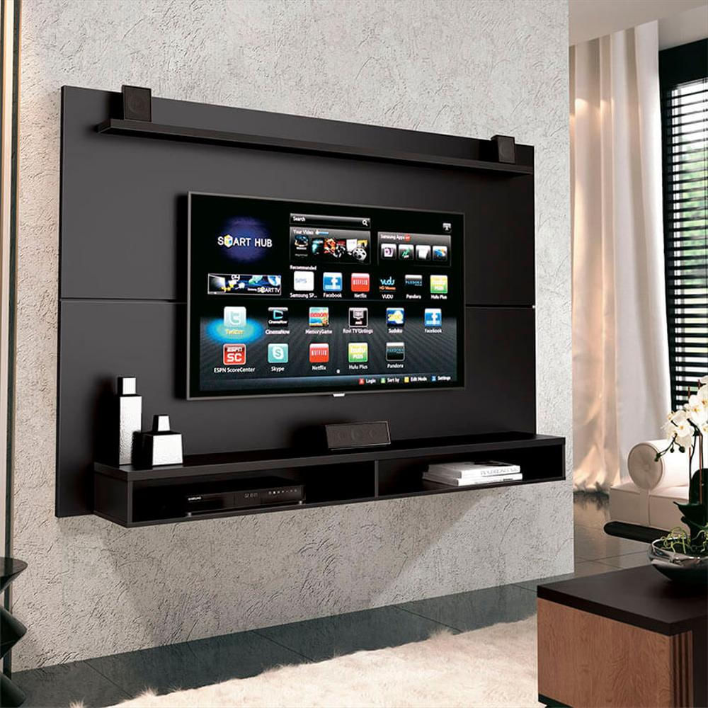 Panel Tv Con Una Repisa Y Dos Compartimientos En Mdp Negro img #2