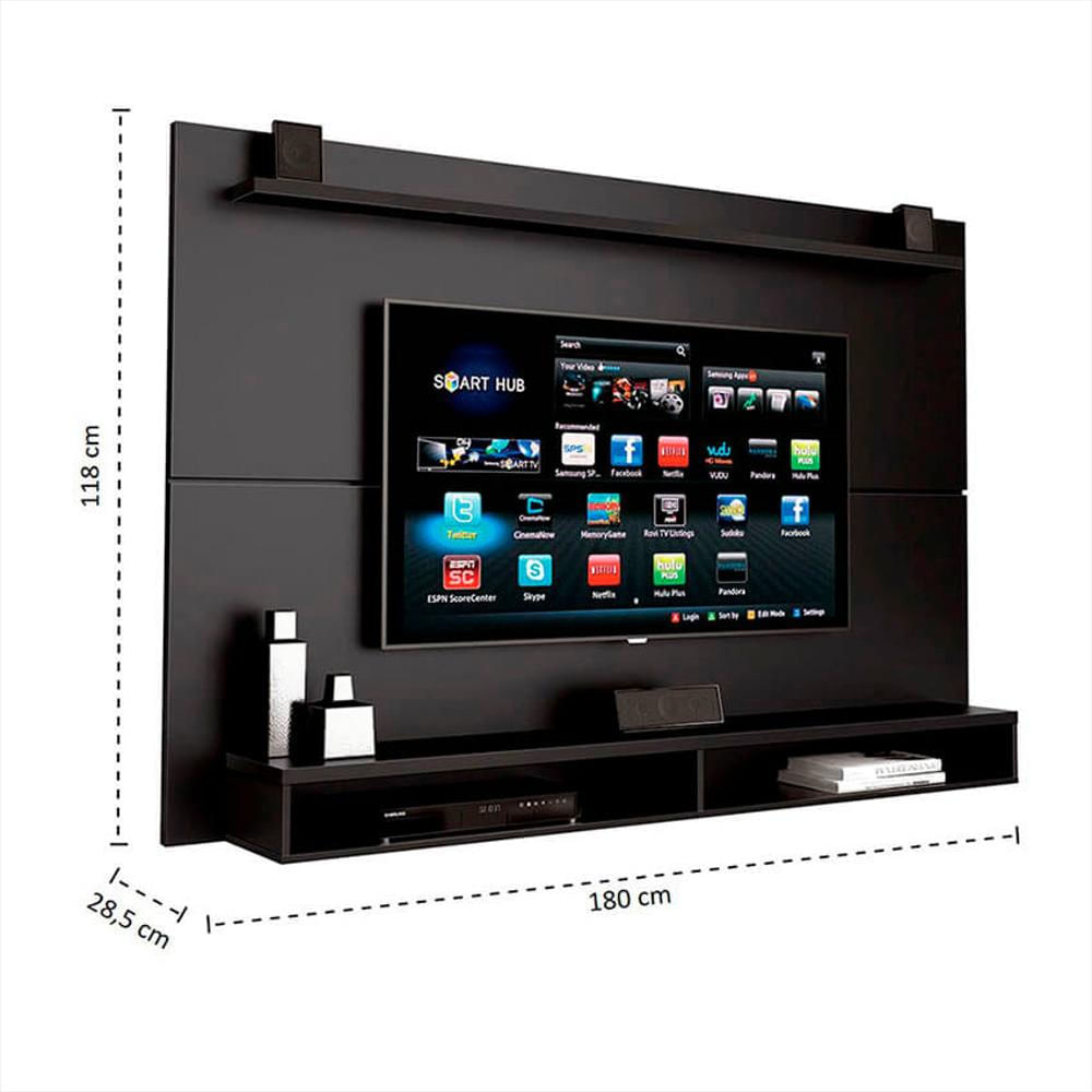 Panel Tv Con Una Repisa Y Dos Compartimientos En Mdp Negro img #3