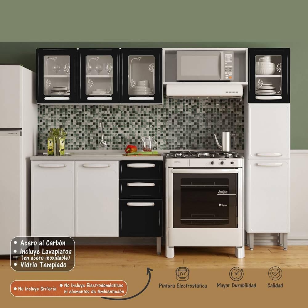 Cocina Integral Evidence Blanco Y Negro 220 Cm Con Mesón img #2
