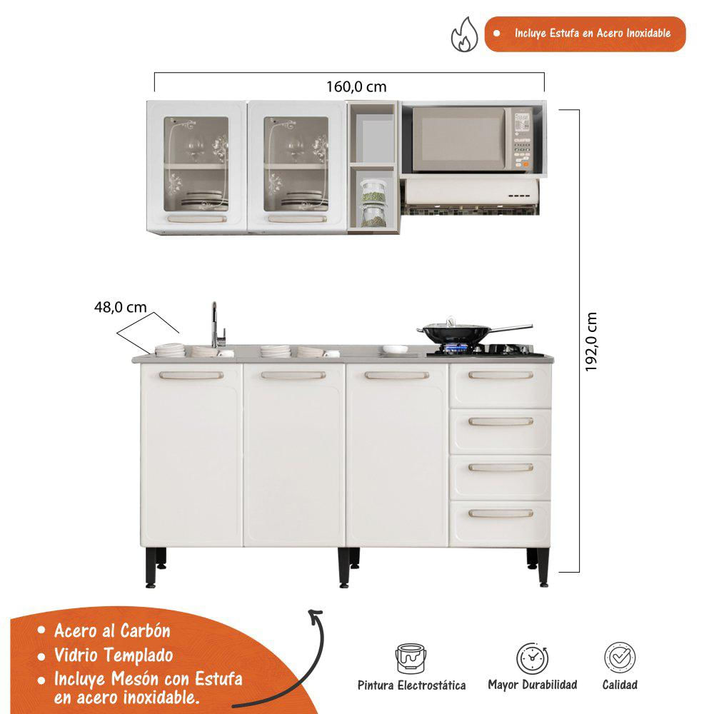 Cocina Integral San Andrés De 1,60M Con Mesón Blanco img #3