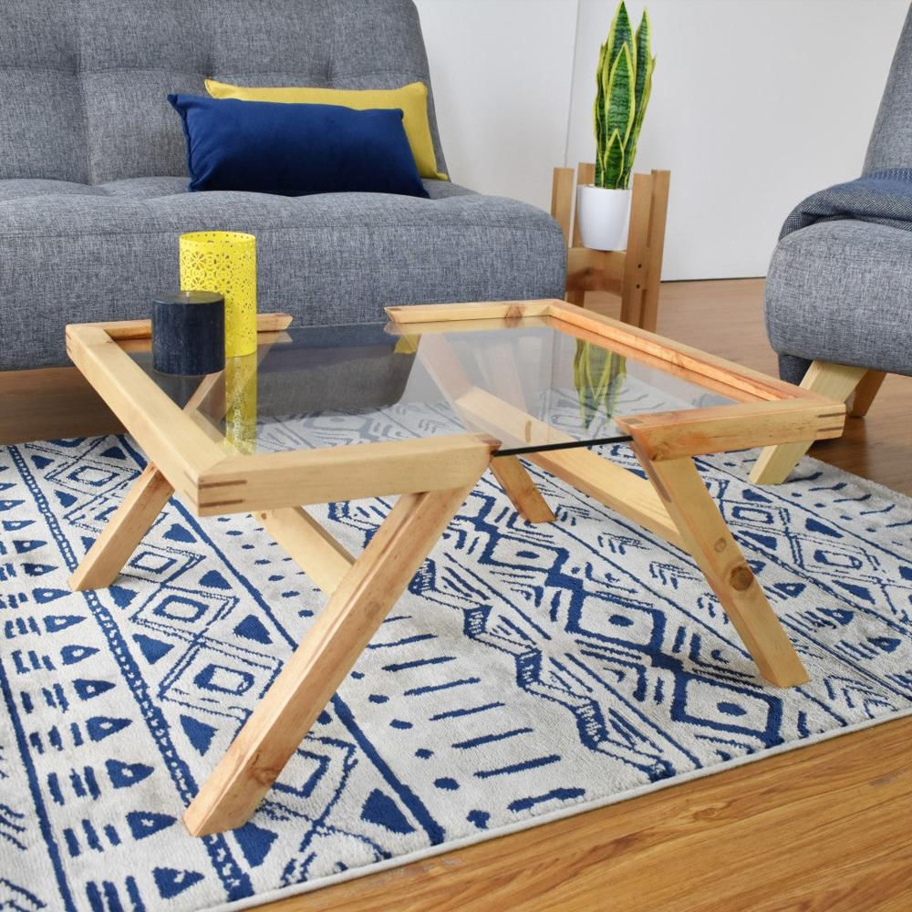 Mesa De Centro Madera Pino Superficie En Vidrio img #5