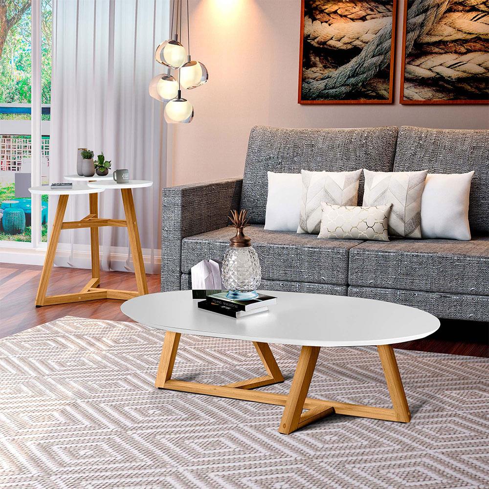 Combo Mesa De Centro Tampa Con Mesa Auxiliar Buk Blanco/Almendra img #1