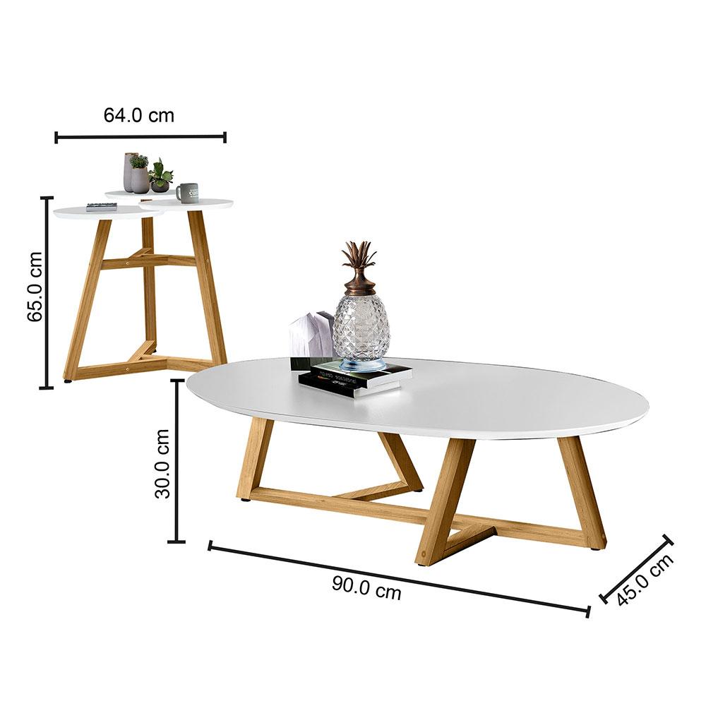 Combo Mesa De Centro Tampa Con Mesa Auxiliar Buk Blanco/Almendra img #5