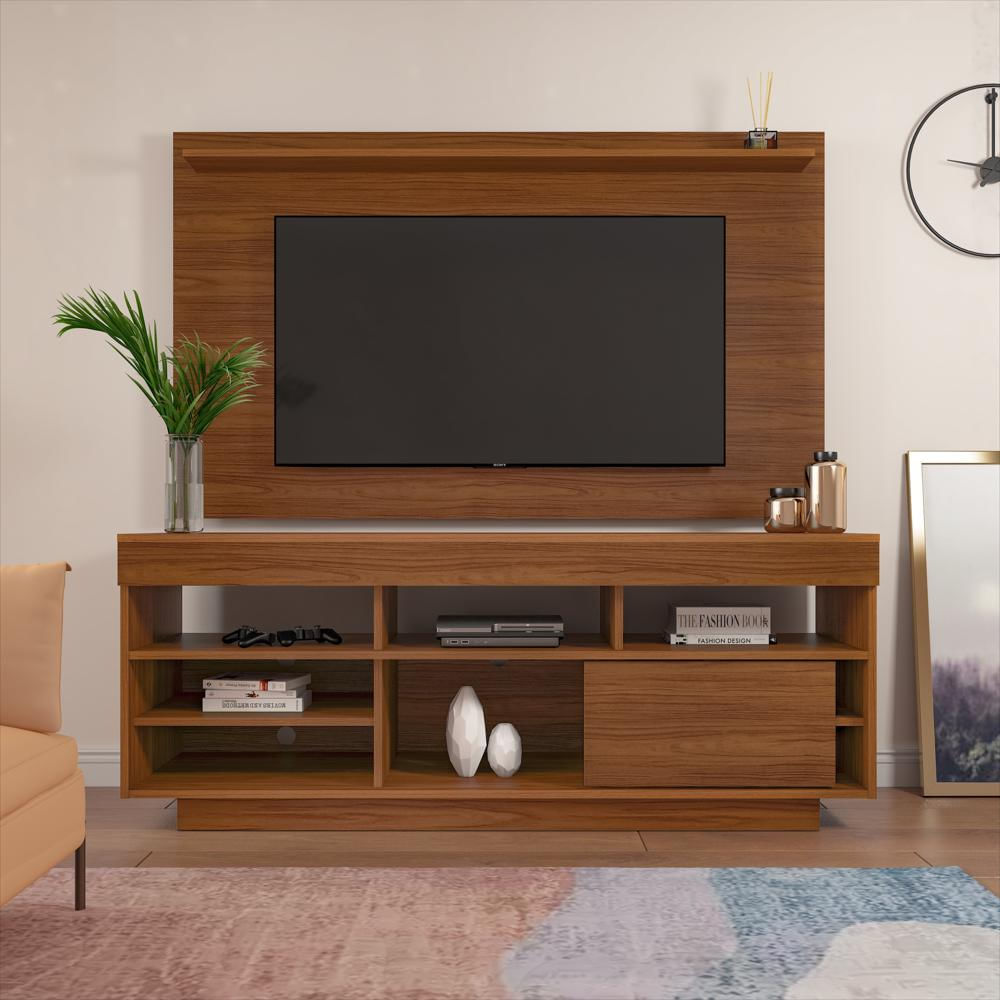 Mueble Para Tv 55 Pulgadas Con Panel En Mdp Incluye Soporte Cedro Con Blanco img #4
