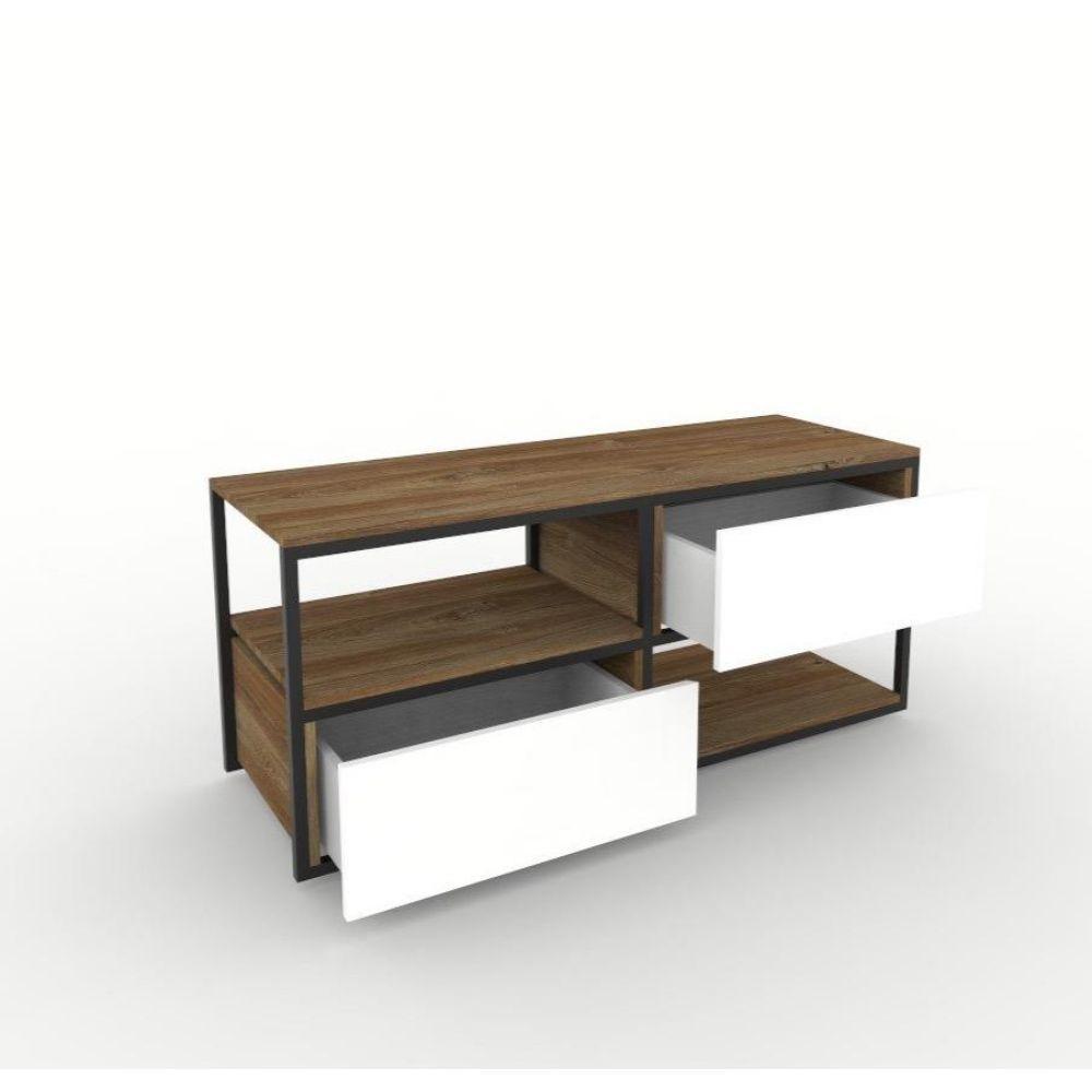 Rack Niza Brooklyn Oak Y Blanco 117 Cm Con Dos Cajones img #1