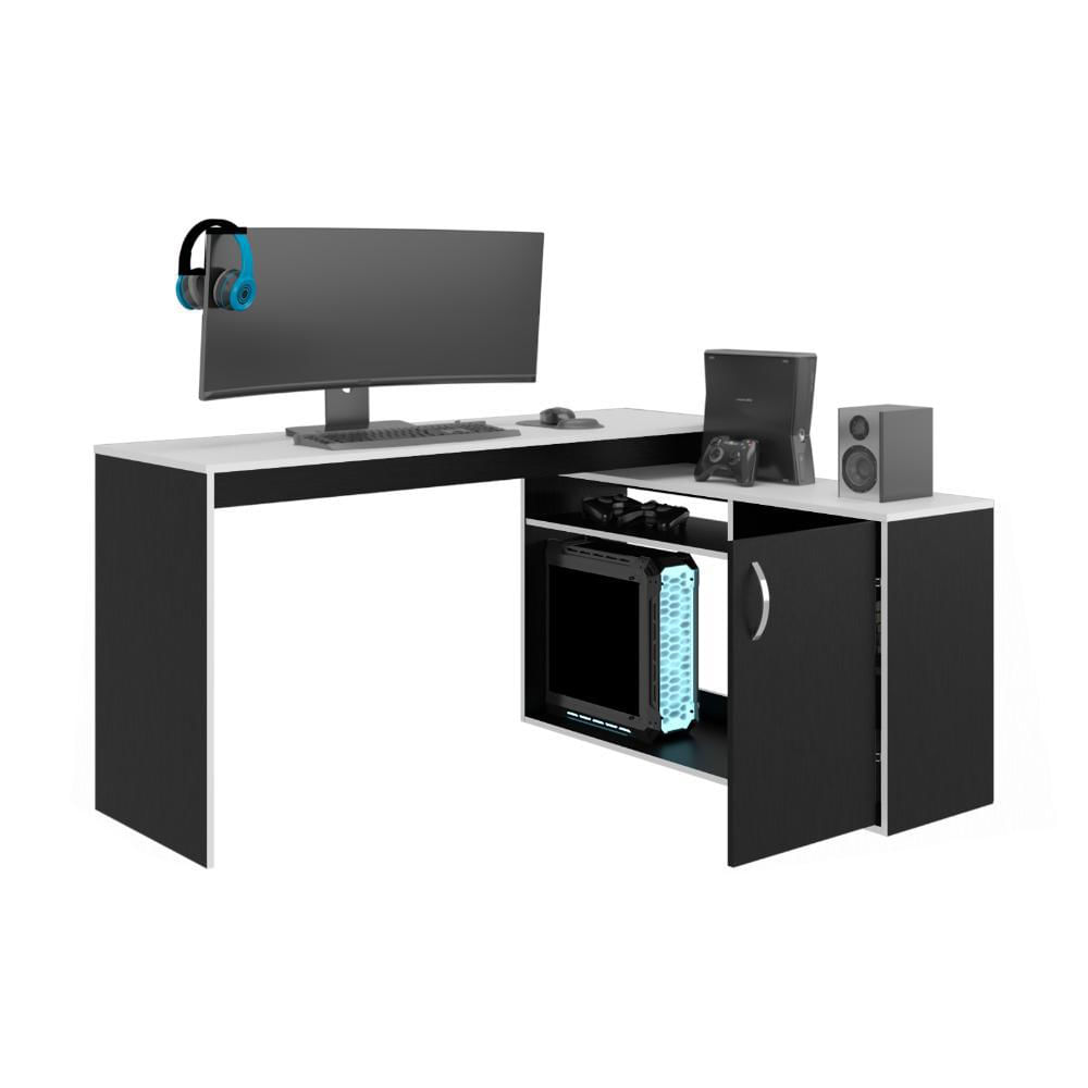 Escritorio Gamer En L Axis, Wengue Y Blanco img #1