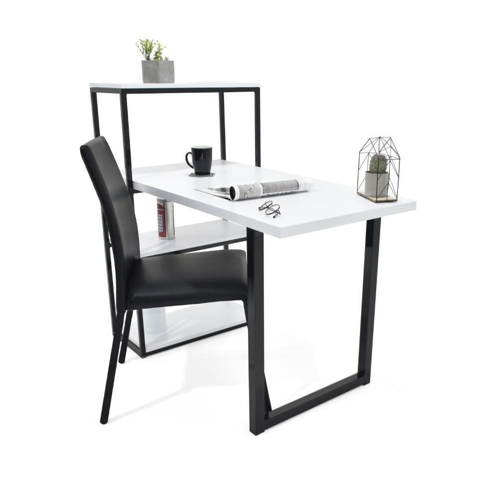 Escritorio Liberia Blanco Estructura Negra + Silla Venecia Cuero Sintético Negro img #2