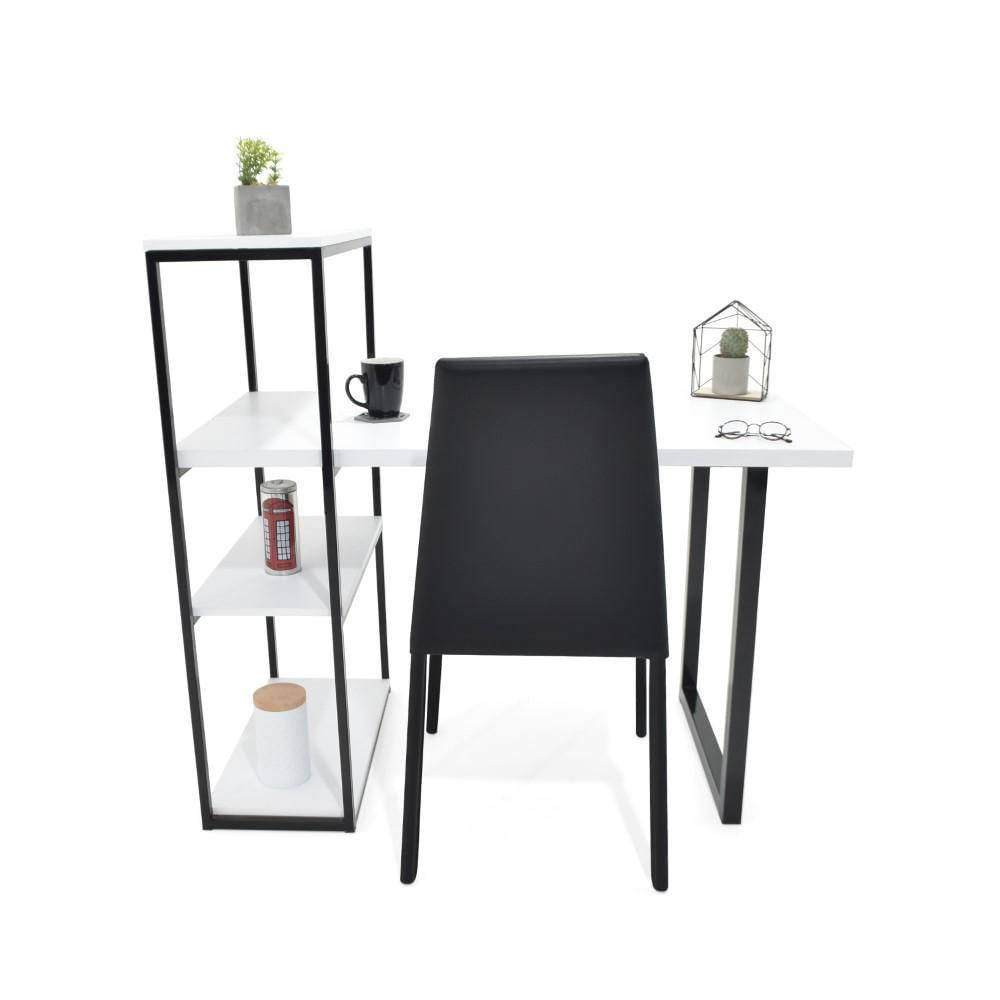 Escritorio Liberia Blanco Estructura Negra + Silla Venecia Cuero Sintético Negro img #3