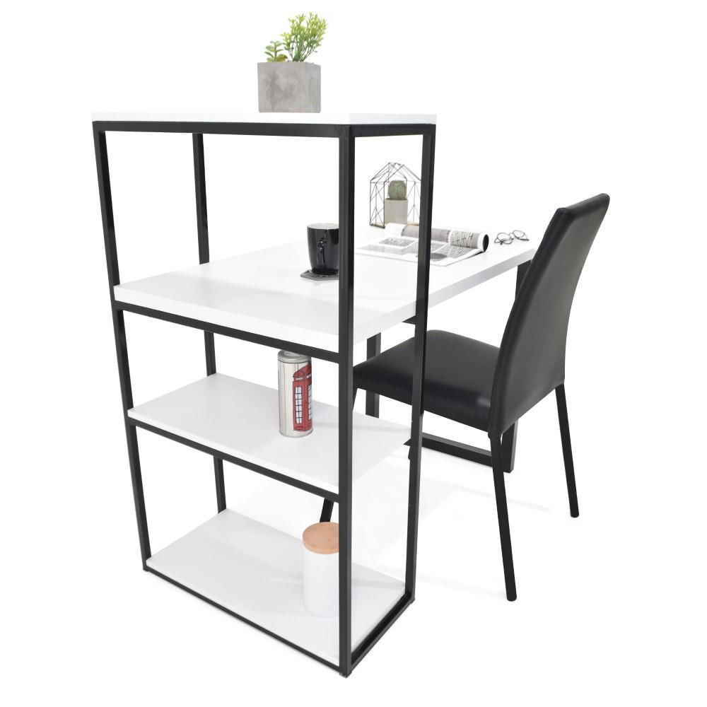 Escritorio Liberia Blanco Estructura Negra + Silla Venecia Cuero Sintético Negro img #4